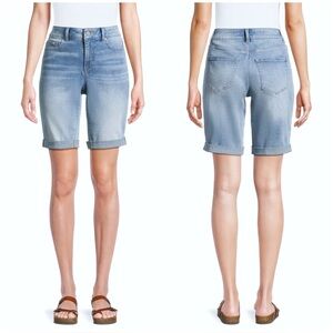 Time and Tru : size 16 : light wash double rolled cuff denim jean bermuda shorts